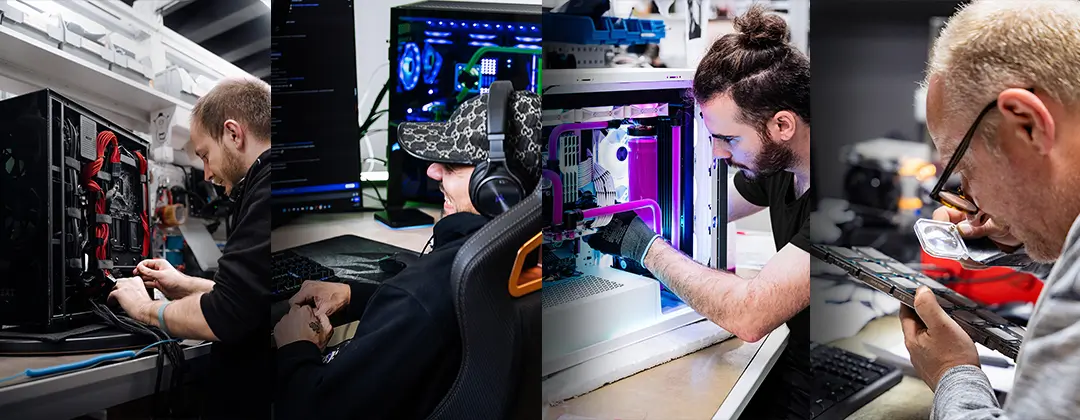 Bildcollage aus MIFCOM-Monteurbildern, dem Overclocking-Abend und Capital Bra.