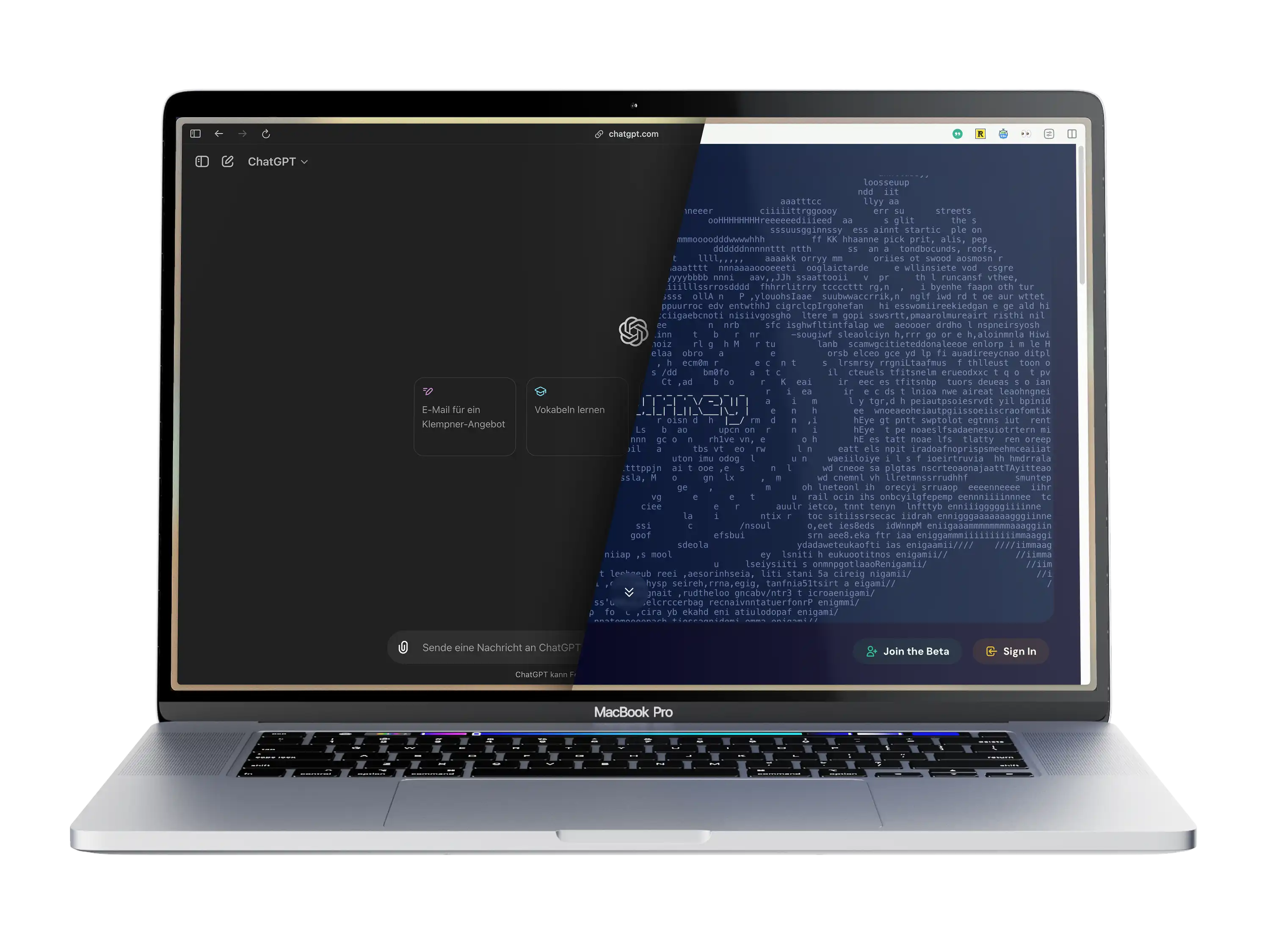 MacBook_Pro_Mockup Ein MacBook-Ausschnitt mit ChatGPT und Midjourney auf dem Bildschirm.